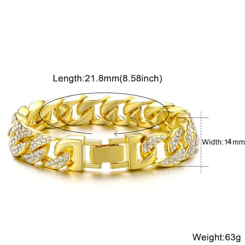 Saintda Iced Out Cuban Link Chain Necklace Bracelet Set for Men | 14mm Cuban Link Necklace Bracelet Jewelry Set Diamond Iced Out Mens Bling Thick Necklaces Chains - color: Gold-W:14MM-THK:5MM, size: 24inch