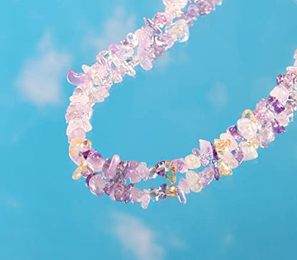 Aobei Pearl Gemstone Beaded Choker Necklace for Women Boho Turquoise/Cultured Freshwater Pearls/Garnet/Amazonite Jewelry - color: G Purple & Yellow Ametrine