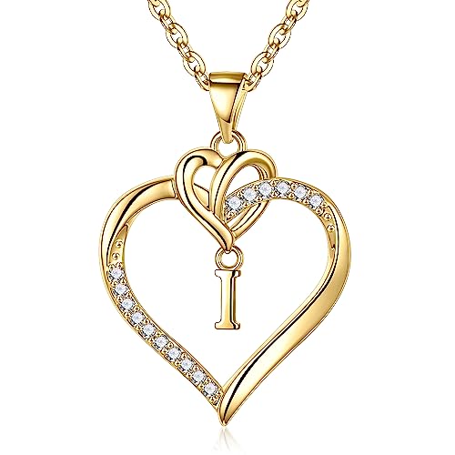 STORUP Heart Initial Necklaces for Women Girls, Initial A-Z Heart Necklace | 14K-Gold-Plated, Initial Heart Necklaces for Teen Girl Jewelry, Anniversary Birthday Gifts for Girls Women Her Wife Mom - color: Gold, style: I