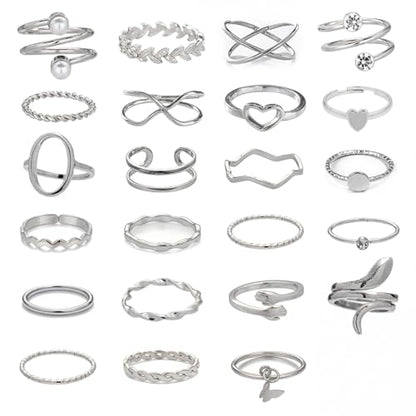 42-Piece Gold Tone Stackable Ring Set for Women, Boho Minimalist Stacking Rings with Crystal & Heart Accents, Adjustable Open Band Jewelry for Daily Wear - style: TZY-003354-01