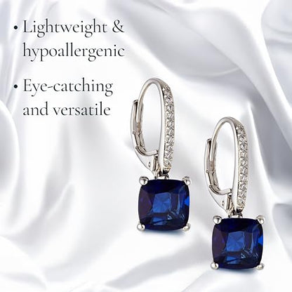 NADRI Cushion Cut CZ Leverback Earrings - color: Cushion - Sapphire