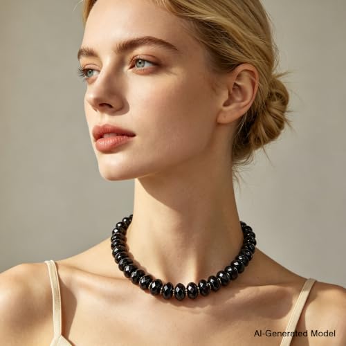 Colorful Chunky Acrylic Beaded Choker Necklaces for Women | Multicolor Faceted Beads, Sturdy Metal Chain, Adjustable Detachable, Lightweight, Summer Boho, Sparkly Statement Jewelry Gift - color: Black