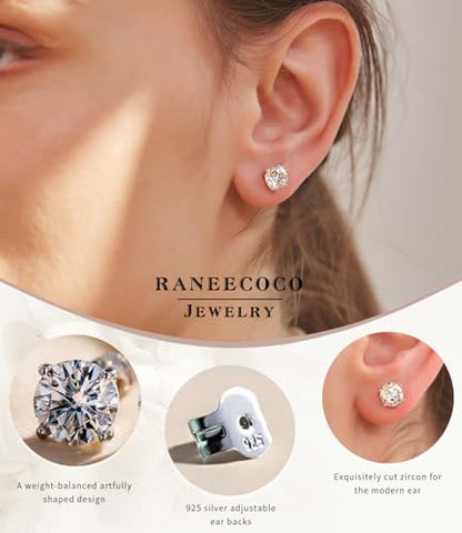 "STUNNING FLAME" Trillion-cut/Cushion-cut/Emerald-cut/Marquise-cut ... 18K White Gold Plated Sterling Silver Cubic Zirconia Simulated Diamond Stud Earrings for Women - color: Round-Cut, size: small-white gold plated silver