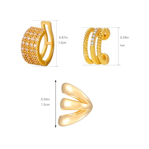 Rnivida 14K Gold Plated Ear Cuffs Single and Multi Band Earring Non Piercing,Various Styles Ear Wraps Earring,3Pcs,5Pcs - color: Gold-3Pcs