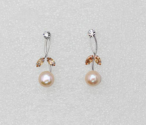 Faship Genuine Freshwater Pearls Floral Necklace Earrings Set | Premium CZ Crystal, Gorgeous, Sparkling - color: Brown