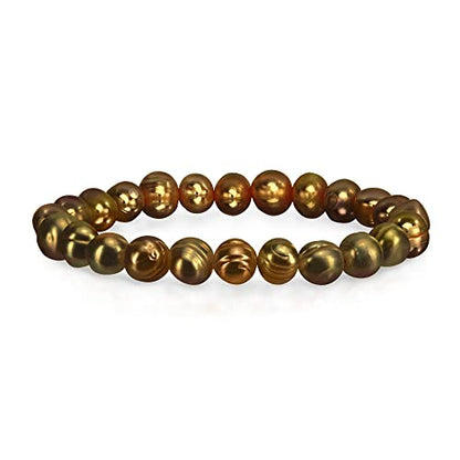 Savlano 8-9MM Cultured Freshwater Baroque Pearl Stretch Bracelet 7 Inches. Available In a Range of Beautiful Colors, For Women Comes with Gift Box - color: Chocolate