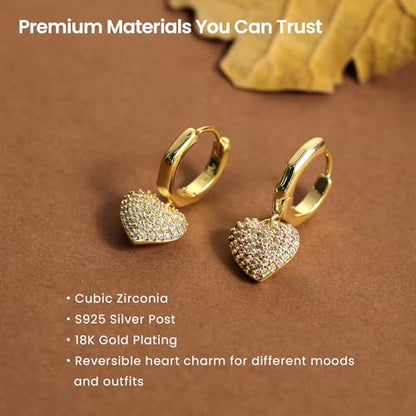 ARSIS Heart Charm Huggie Hoop Earrings for Women, Dainty 18K Gold Plated Heart Drop Hoops with CZ, Hypoallergenic, 925 Sterling Silver Posts, Tarnish-Free, Lightweight Jewelry Gift for Her - color: Heart Huggie Hoop