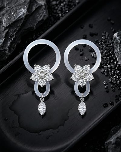 DJCIW 2pcs Flower Fake Nipple Piercing, Adjustable Silicone Non Piercing Lust Locks Nipple Jewelry with Marquise CZ Dangle, Coquette Y2K Aesthetic for Rave & Music Festival - color: silver-flower
