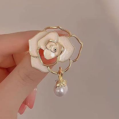 Women Camellia Flower Pearl Enamel Brooch Pins for Ladies Jewelry Fashion - color: A