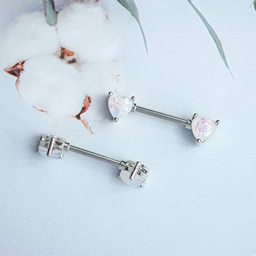 2PCS 14G Nipple Bars 316L Stainless Steel Nipple Barbell Ring Clear CZ Heart Nipple Rings Nipple Piercings Jewelry for Women - color: silver