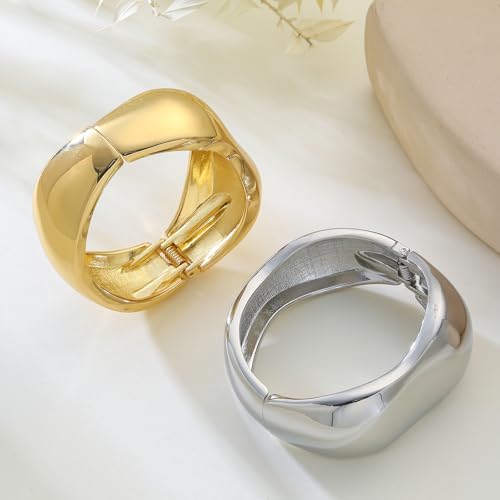 Bangle Bracelets for Women | 14K Gold Plated Trendy Wide Bracelets | Hinged Arm Cuff Bangles Chunky Bracelet for Women - color: Style C-Gold Plated Bangles