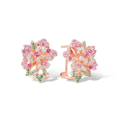 Santuzza Sterling Silver Gemstone Flower Earrings for Women - color: [A]Peony-Pink(Omega Back)