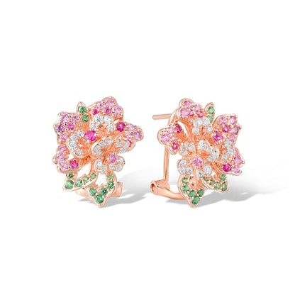 Santuzza Sterling Silver Gemstone Flower Earrings for Women - color: [A]Peony-Pink(Omega Back)