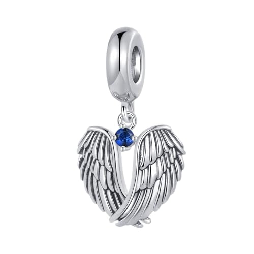 LSxAB Guardian Angle Wings Jan-Dec Birthstone Charm Compatible with Pandora Charms Bracelets for Women Charm - style: 09 Blue