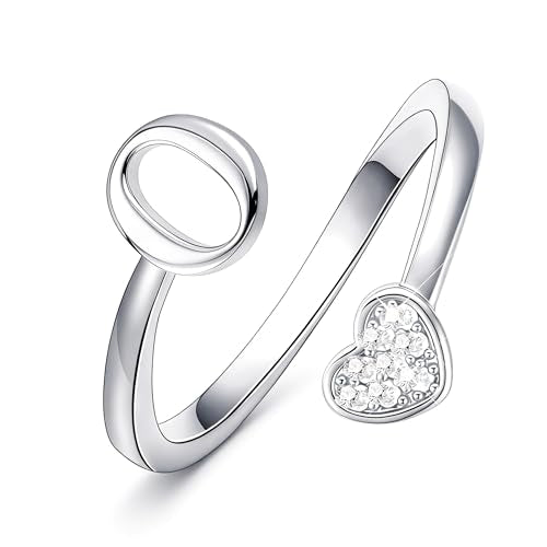Lunvky Birthday Gifts Silver Initial Rings for Women Teen Girl Kids Trendy Stuff Dainty 14K Gold Plated Adjustable Heart Letter Thumb Rings Pinky Cute Jewelry Personalized Gift - color: Silver, size: Initial-O