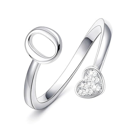 Lunvky Birthday Gifts Silver Initial Rings for Women Teen Girl Kids Trendy Stuff Dainty 14K Gold Plated Adjustable Heart Letter Thumb Rings Pinky Cute Jewelry Personalized Gift - color: Silver, size: Initial-O