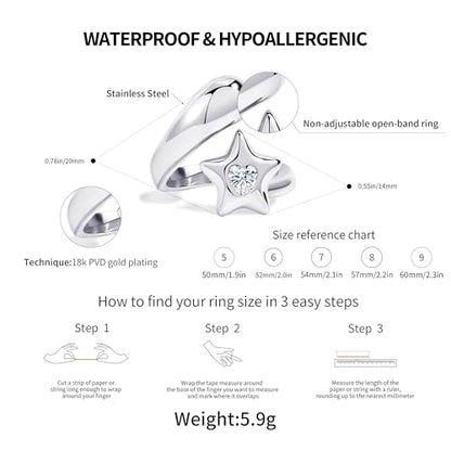 Chunky Gold Rings for Women Stainless Steel Non Tarnish Star&Heart Cubic Zirconia Teardrop Ring 18K Gold Plated Statement Dome Rings Stackable Jewelry for Women - color: Silver