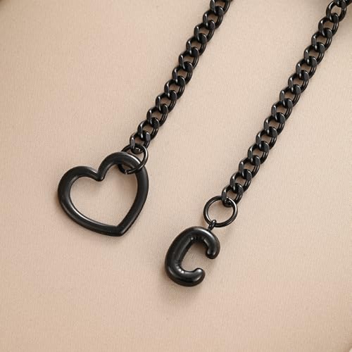 sroyte Black Heart Slip Chain Initial Necklaces for Women,Stainless Steel O-Ring Adjustable Lariat Heart Y-Necklace,Punk Gothic Cuban Collar Choker Necklace for women - color: Black C