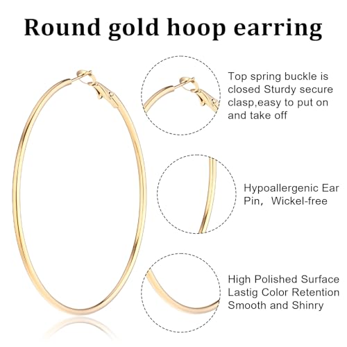 4Pcs Stainless Steel Hoop Earrings, Large Circle Silver Hoop Cartilage Gold Silver Rose gold Black Oversize Earrings for Women - size: 50mm