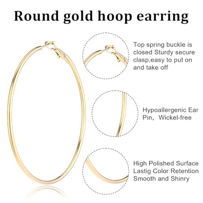 4Pcs Stainless Steel Hoop Earrings, Large Circle Silver Hoop Cartilage Gold Silver Rose gold Black Oversize Earrings for Women - size: 50mm