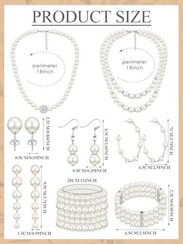 BBTO 8 Pcs Pearl Necklace and Earring Set for Women Faux Pearl Bracelet Costume Jewelry Set for Wedding Bridal Shower Party - style: Retro Style