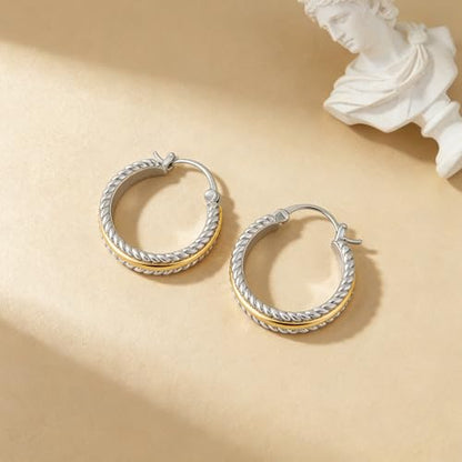 Two Tone Silver and Gold Plated Hoop Earrings for Women Mixed Metal Hypoallergenic Statement Valentines Jewelry Gifts - style: B-Silver & Gold