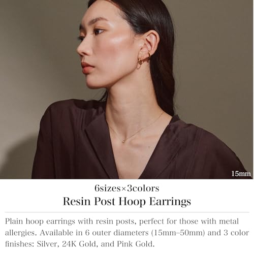 LOKUMI Resin Post Hoop Earrings | Hypoallergenic & Nickel-Free | Made in Japan | Available in 6 sizes and 3 finishes: Silver, 24K Gold, and Pink Gold - color: 30mm silver plated