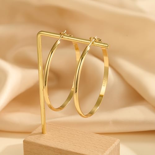 EXGOX 5mm Wide Gold Hoop Earrings for Women,Sterling Silver Hoop Earrings Large Silver Hoop Earrings Hypoallergenic Lightweight 14K Real Gold Plated Big Hoop Earrings for Women 30/40/50/60/70mm - color: 3MM-Gold Hoop-50mm