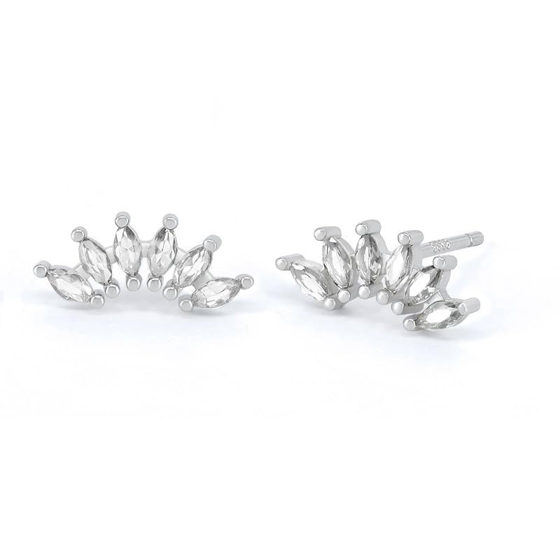 Curved CZ Crawler Ear Climber Cartilage Earrings Helix Conch Tragus Piercing Silver Stud Gold Colorful Cubic Zirconia Jewelry - color: Silver Clear CZ