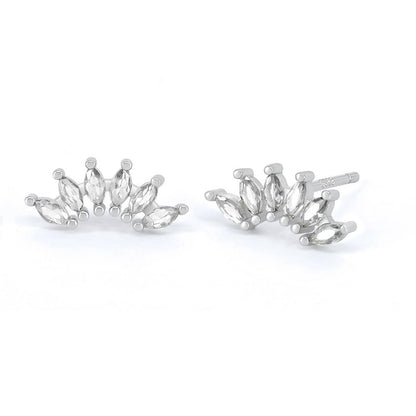 Curved CZ Crawler Ear Climber Cartilage Earrings Helix Conch Tragus Piercing Silver Stud Gold Colorful Cubic Zirconia Jewelry - color: Silver Clear CZ