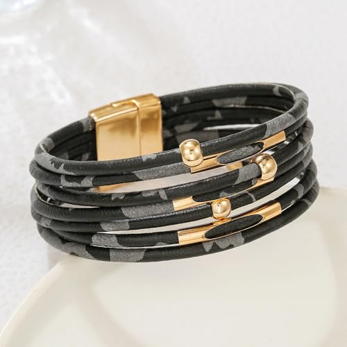 Caiyao Bohemia Multilayer Leopard Print Leather Wrap Bracelets Handmade Layered Leopard Cuff Bangle Bracelets for Women Men Party Holiday Wedding Jewelry Gifts - style: StyleC