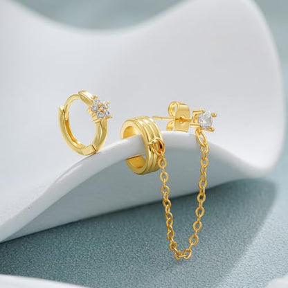 Ear Cuff Earrings for Women Non Piercing - 18K Really Gold Plated Cuff Earrings Trendy Cubic Zirconia Huggie Hoop Cartilage Earring Jewelry Gifts Gold Earring fpr Women Girls - color: 06-Cz Earrings Cuff