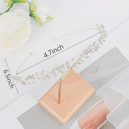 Wedding Headbands for Women Girls Bride Headband Bridal Headpieces Crystal Hair Band Silver Tiara Wedding Gifts Hair Accessories Elegant Fairy Rhinestone Handmade Leaves Flowers