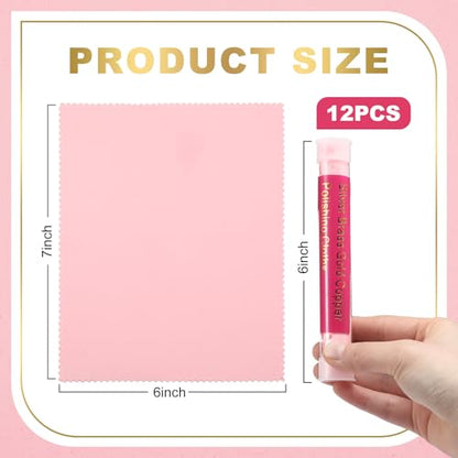 12 Pcs Jewelry Cleanning Cloth with Tube 7 x 6 Inch Silver Polishing Cloth Brass Cleaner for Sterling Silver Brass Gold Copper, Individually Wrapped(Pink) - color: Pink