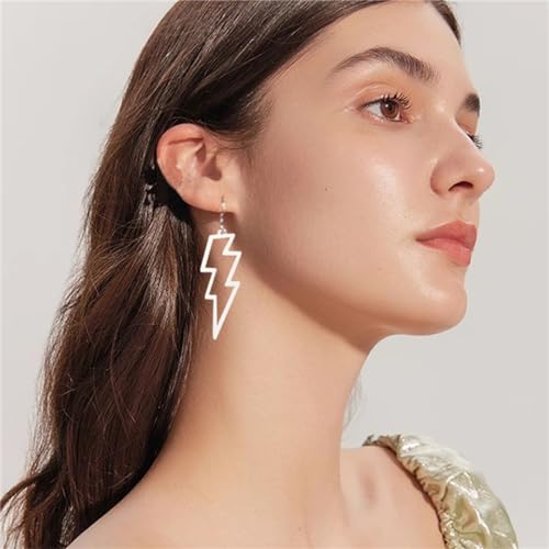 ONLYJUMP Acrylic Exaggerated Lightning Earrings Statement Punk Retro Geometric Delicate Neon Personalized Earrings Accessory Jewelry for Women - color: White