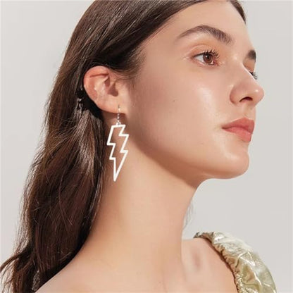 ONLYJUMP Acrylic Exaggerated Lightning Earrings Statement Punk Retro Geometric Delicate Neon Personalized Earrings Accessory Jewelry for Women - color: White