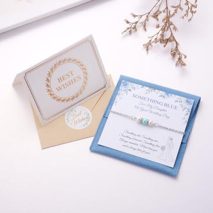 Ralukiia Something Blue Anklet for Bride, Walk Down the Aisle Anklet, Wedding Day Foot Jewelry, Something Blue Wedding Gifts for Bride, Bridal Ankle Bracelet, Bridal Shower Gift - color: My Daughter Silver