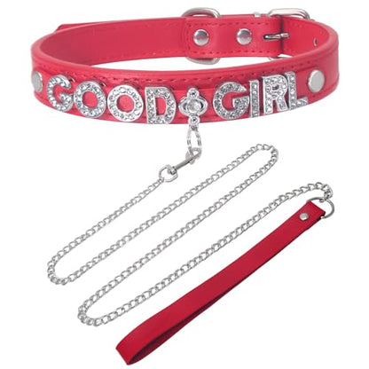 Red Choker Necklace for Women Men, Leather Choker Collar Gothic Body Chain, Rave Punk Goth Jewelry for Rave Halloween Sexy Cosplay - style: GOOD GIR