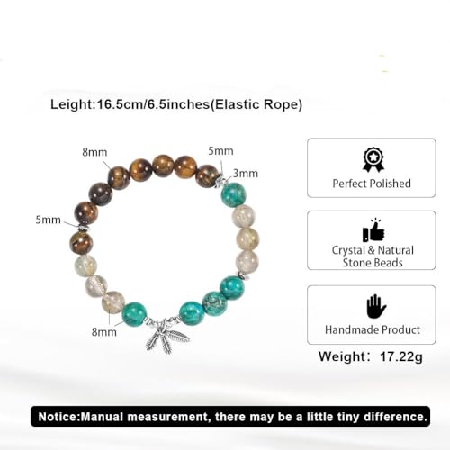 Natural Stone Beaded Bracelets for Women, 7 Chakra Healing Crystal Bracelet, 6mm/8mm Handmade Gemstone Stretch/Adjustable Bangle, Anxiety Relief Yoga Meditation Jewelry, Boho Amethyst Malachite Turquoise Bracelet Gift - color: Style 8