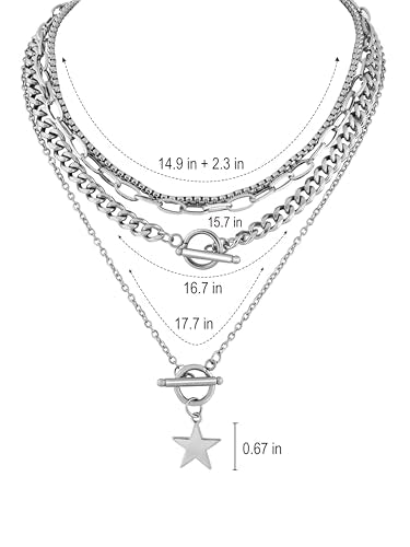 Sacina Goth Layered Star Choker Necklace, Gothic Punk Grunge Emo Necklace, Christmas Jewelry Gift for Women - color: Silver