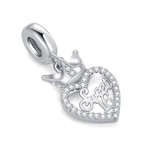 Sweet 16 Celebration Dangle Charm Happy Birthday Compatible with Pandora Bracelet - color: White