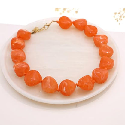 We We Chunky Colorful Beaded Necklace for Women Large Boho Statement Bead Chokers Necklaces Turquoise Blue Big Beads Jewelry Neck Summer Beach - color: big bead orange