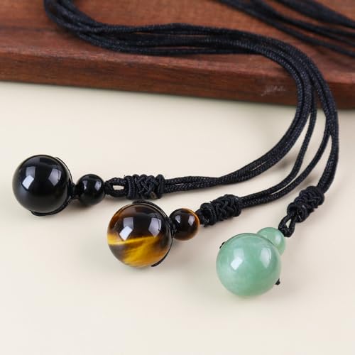 Anjiucc Natural Gemstone Healing Crystals Necklace, Adjustable Chakra Beads Pendant for Women Men, Protection, Energy Balance - color: 3pcs set 1