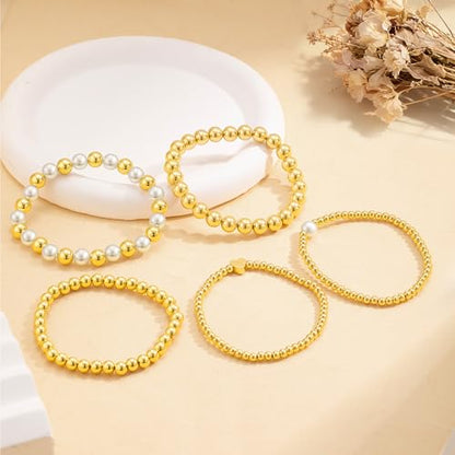 Gold Bracelets for Women 14K Gold Charm Bracelet Non Tarnish Gold Jewelry for Women Valentines Day Beaded Bracelets Stackable Bracelets