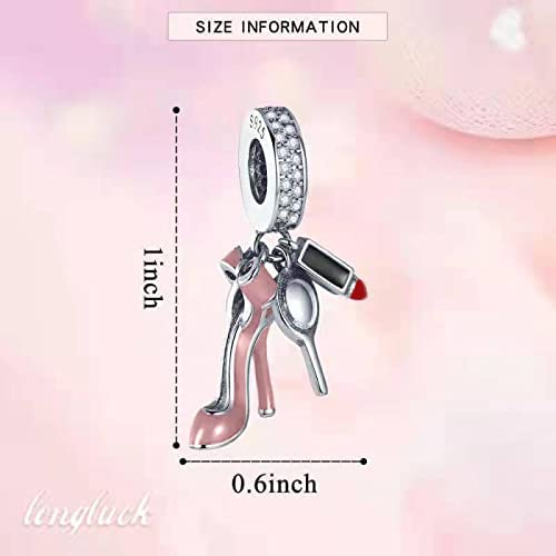 925 Sterling Silver Charms for Bracelets Necklaces Dangle Pendant With 5A Cubic Zirconias Bead Charm for Women DIY Jewelry - style: Pink High Heels Charms