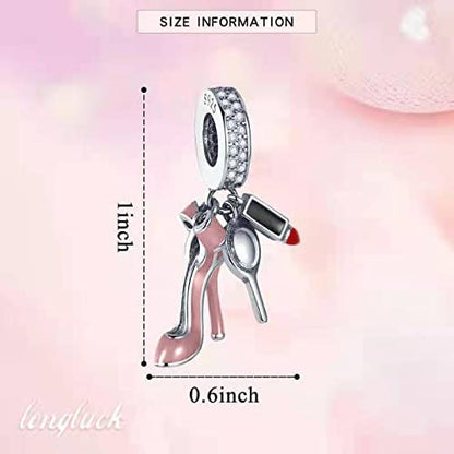 925 Sterling Silver Charms for Bracelets Necklaces Dangle Pendant With 5A Cubic Zirconias Bead Charm for Women DIY Jewelry - style: Pink High Heels Charms