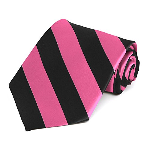 tiemart Men's Striped Tie Standard Length - color: Hot Pink and Black