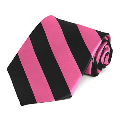 tiemart Men's Striped Tie Standard Length - color: Hot Pink and Black