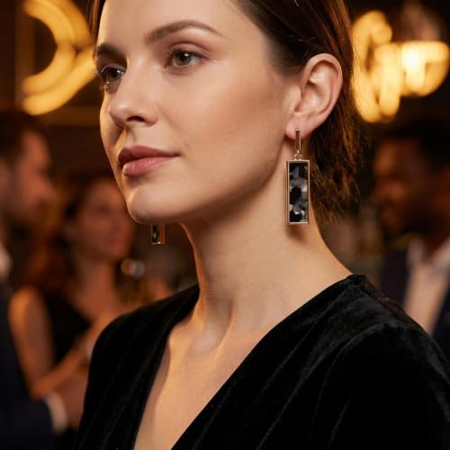 Coiris Rectangle Earrings for Women Geometric Stud Dangle Drop Jewelry Lightweight Colorful Print Statement Accessories - color: Black