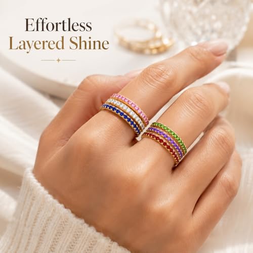 Birthstone Rings For Women, Silver Stackable Cubic Zirconia Stainless Steel Birth Stone Ring To My Daughter/Mom Birthday Unique Gifts Jewelry - color: 03-Gold-March